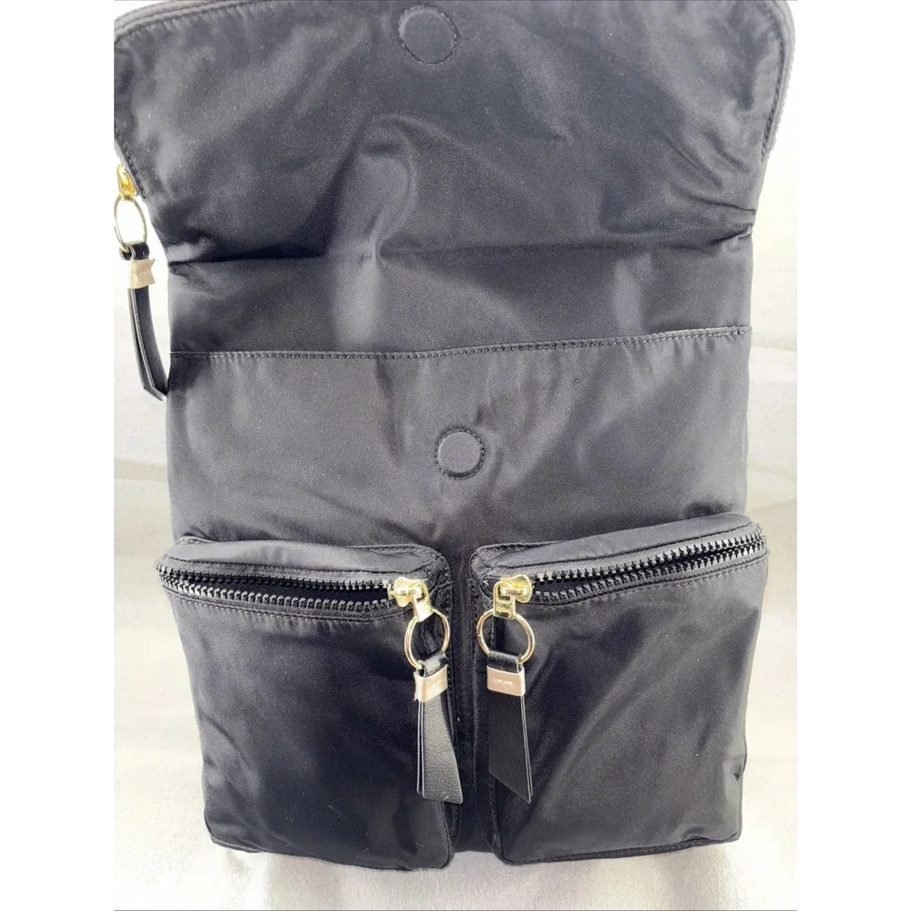 Kipling Black Nylon Messenger Style Backpack Gold Tone Hardware K19086 EUC 12X12